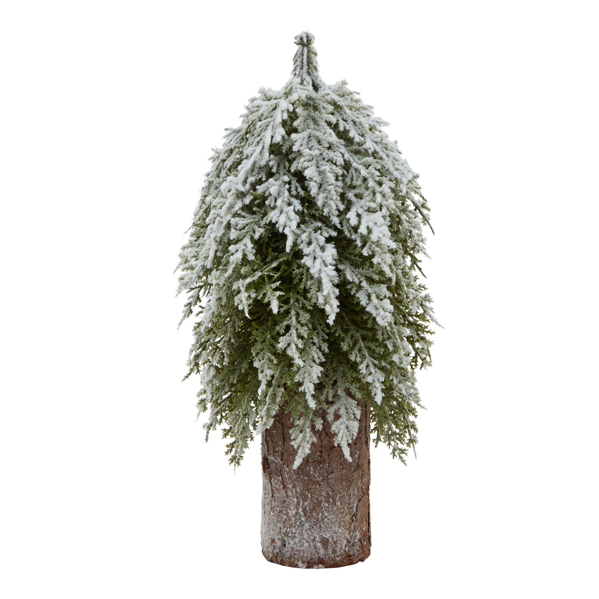 Small Snowy Fir Tree On Tall Wood Log - BROWN