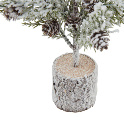 Small Snowy Fir Tree With Pinecones In Wood Log - BROWN
