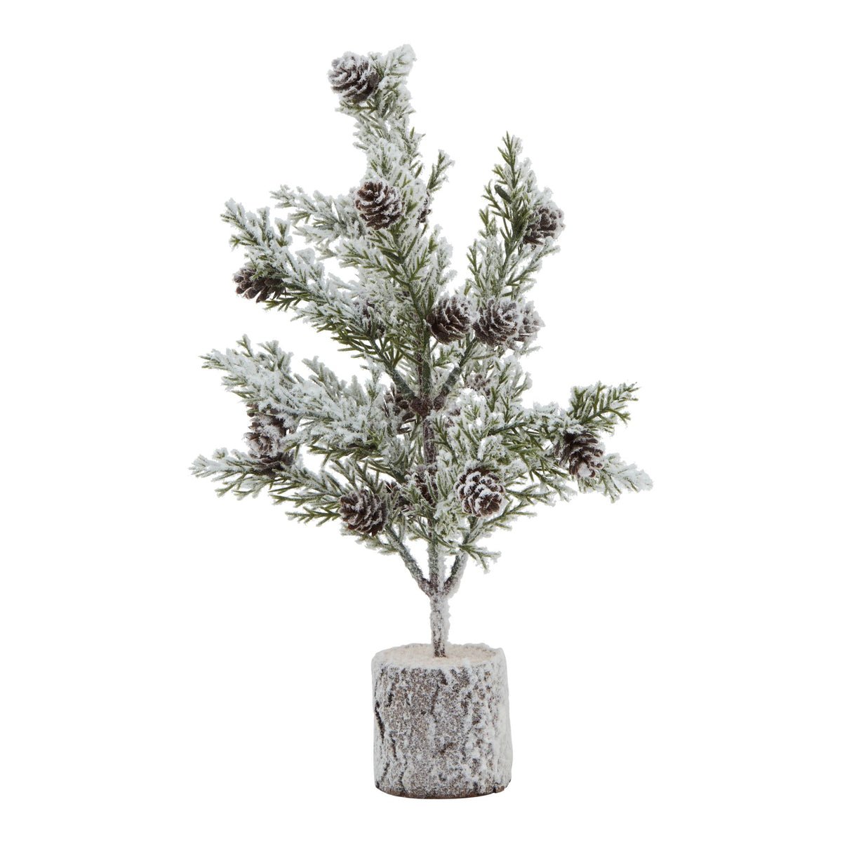 Small Snowy Fir Tree With Pinecones In Wood Log - BROWN