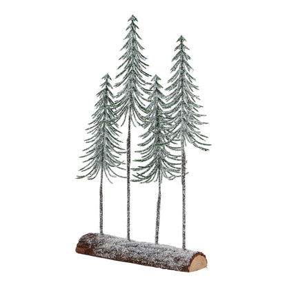 Medium Snowy Spindle Tree Quad In Wood Log - BROWN