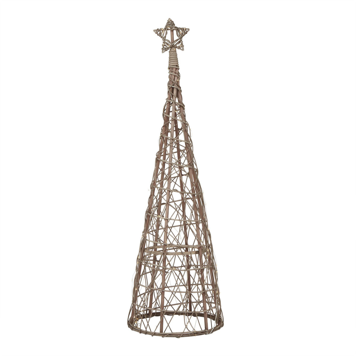 LED Wicker Christmas Tree With Star - BROWN