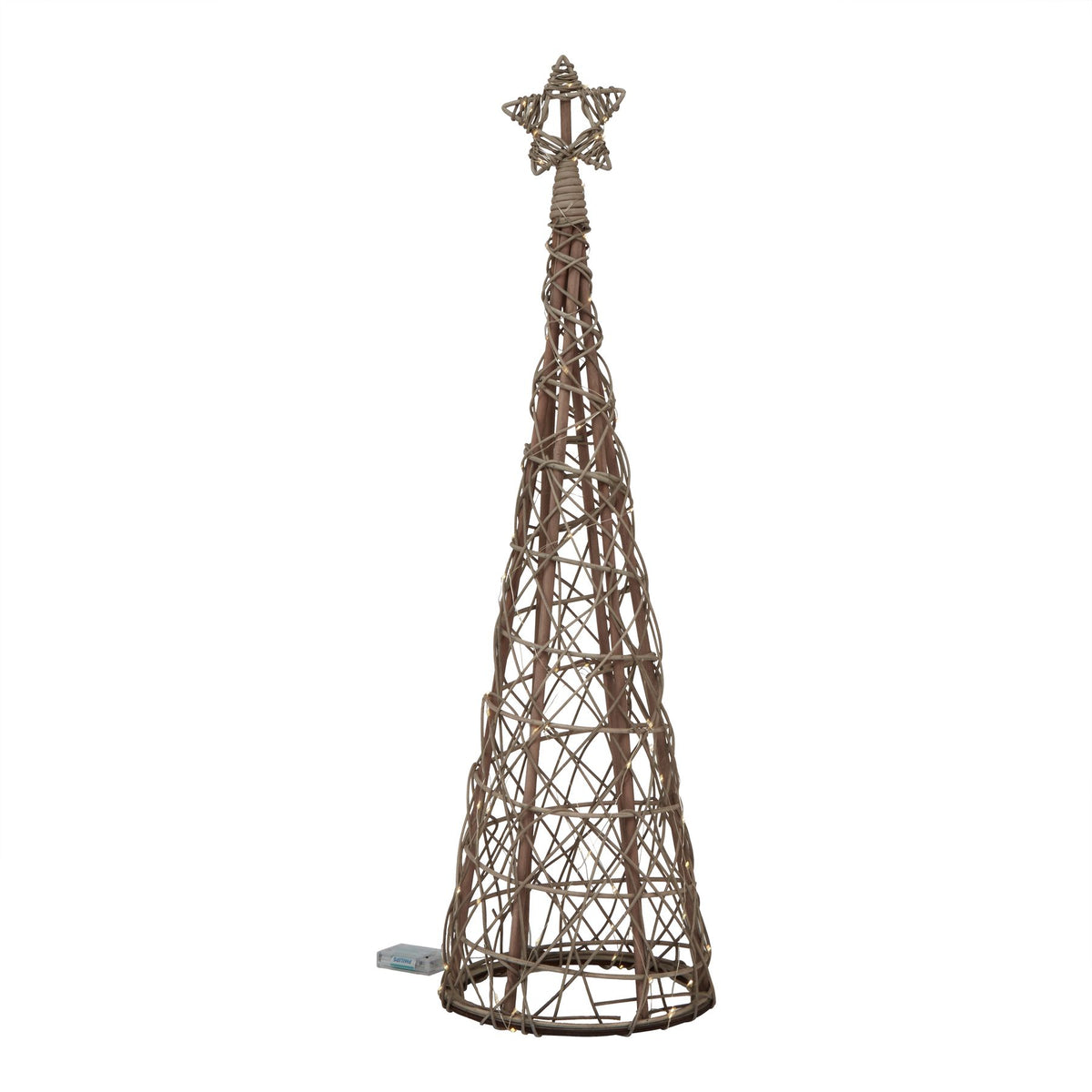 Small LED Wicker Christmas Tree With Star - BROWN
