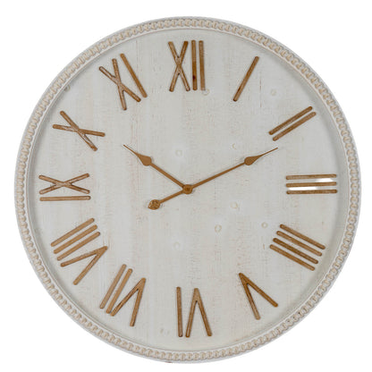 Large Rustic White Clock With Beaded Frame