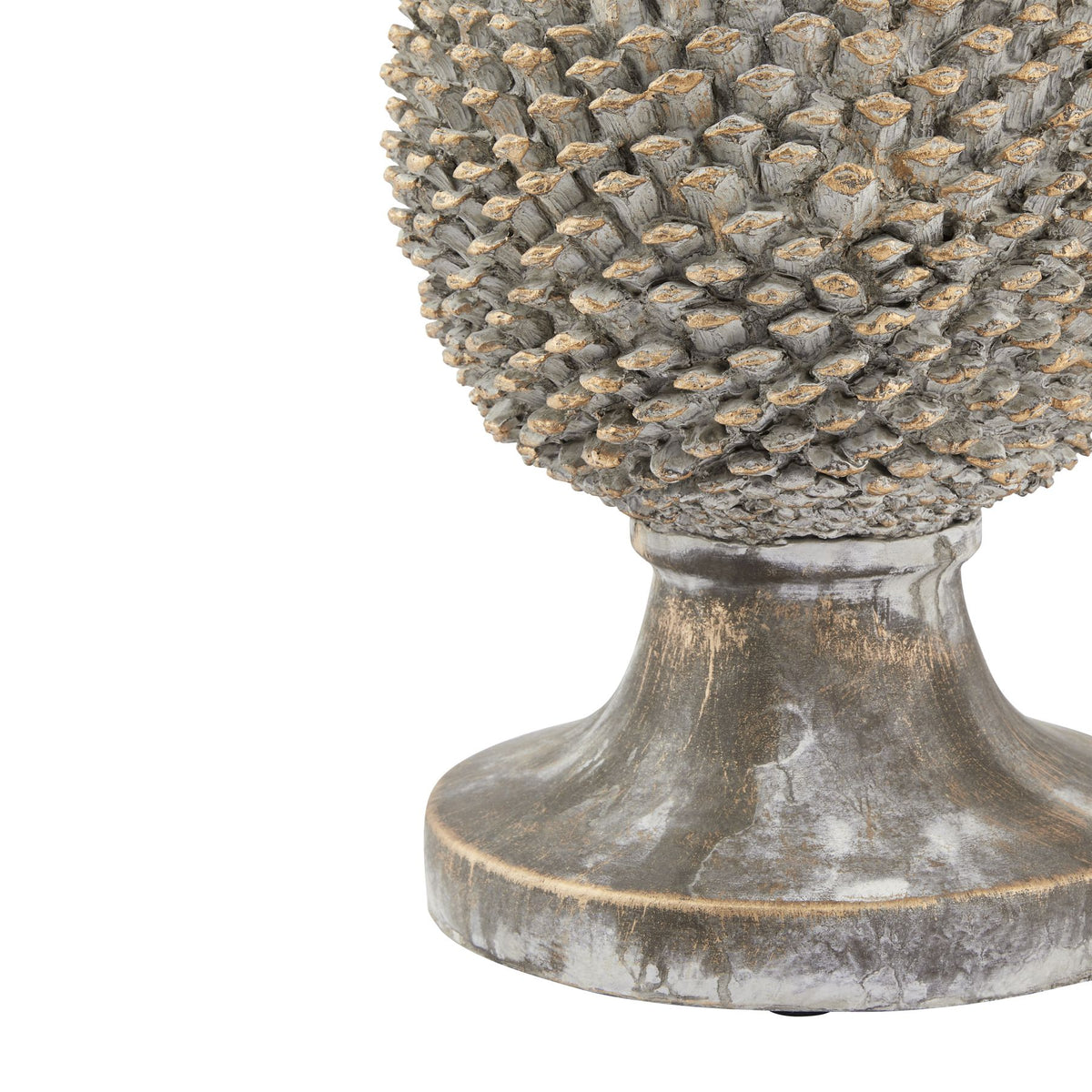 Large Stone Effect Pinecone Ornament With Gold Accents - GREY