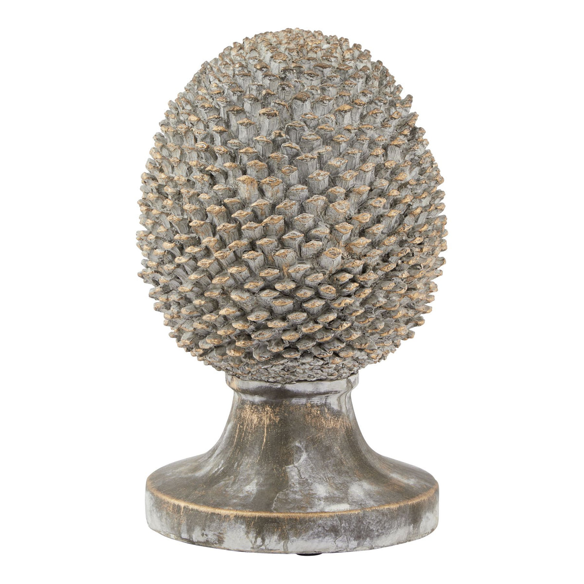 Large Stone Effect Pinecone Ornament With Gold Accents - GREY