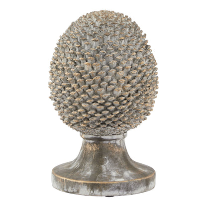 Large Stone Effect Pinecone Ornament With Gold Accents - GREY