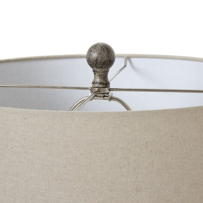 Ochre Carved Textured Table Lamp With Linen Shade - BROWN