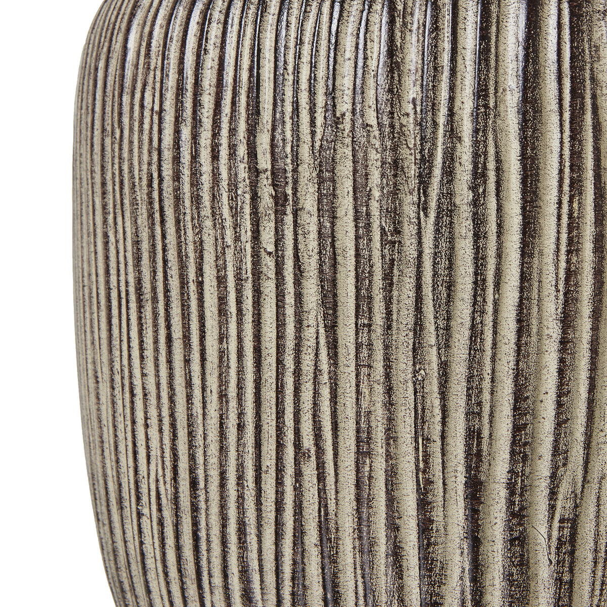 Ochre Carved Textured Table Lamp With Linen Shade - BROWN
