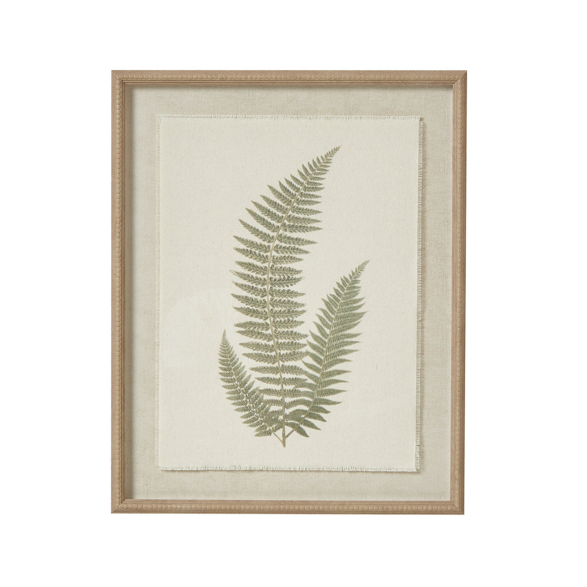 Fern Art On Texture-Torn Paper With Beaded Frame - WHITE