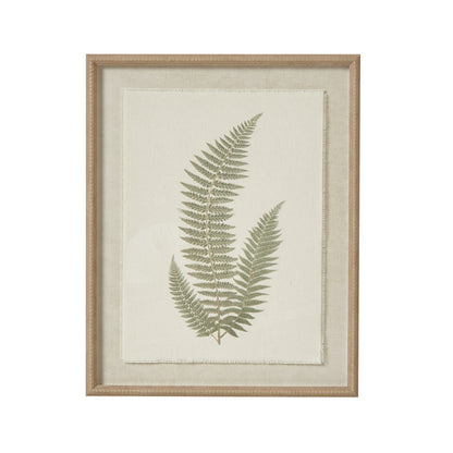 Fern Art On Texture-Torn Paper With Beaded Frame - WHITE