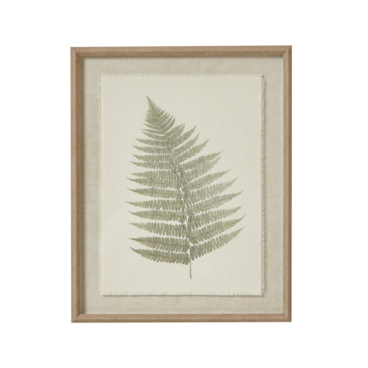 Bracken Art On Texture-Torn Paper With Beaded Frame - WHITE