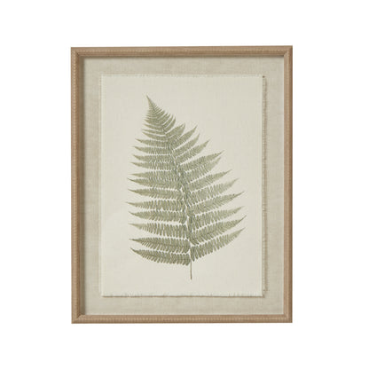Bracken Art On Texture-Torn Paper With Beaded Frame - WHITE