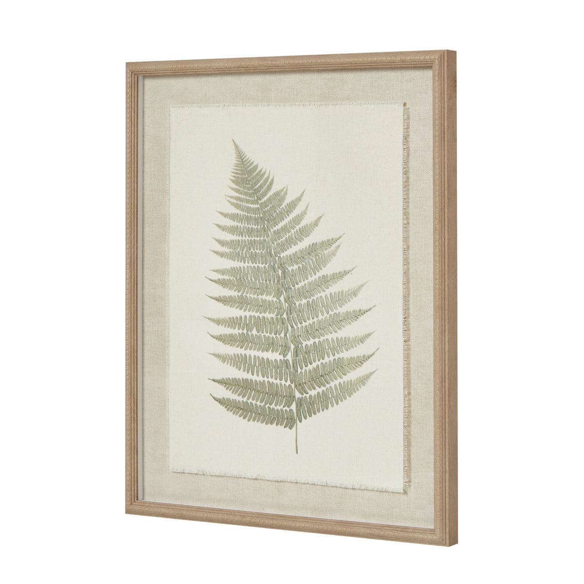 Bracken Art On Texture-Torn Paper With Beaded Frame - WHITE