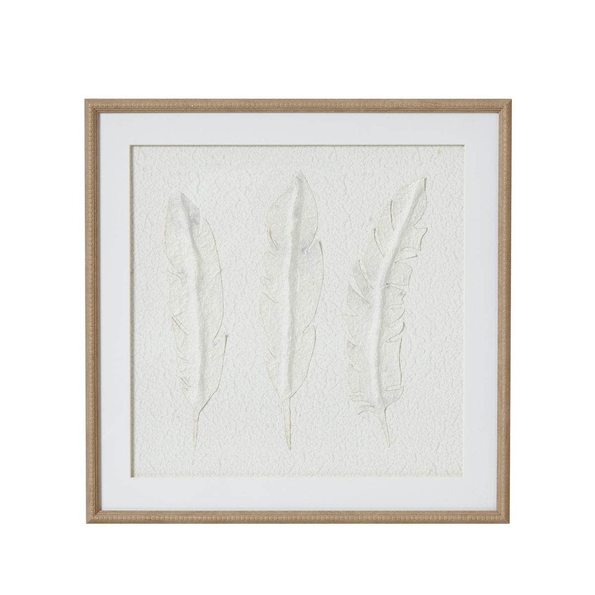 Solli White Feathers Art Mounted In Beaded Frame - BROWN
