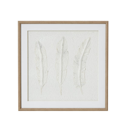 Solli White Feathers Art Mounted In Beaded Frame - BROWN