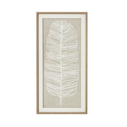 Large Plume White Feather Art Mounted In Beaded Frame - BROWN