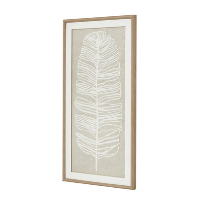 Large Plume White Feather Art Mounted In Beaded Frame - BROWN