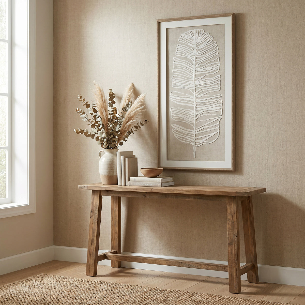 Large Plume White Feather Art Mounted In Beaded Frame - BROWN