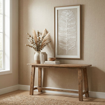 Large Plume White Feather Art Mounted In Beaded Frame - BROWN