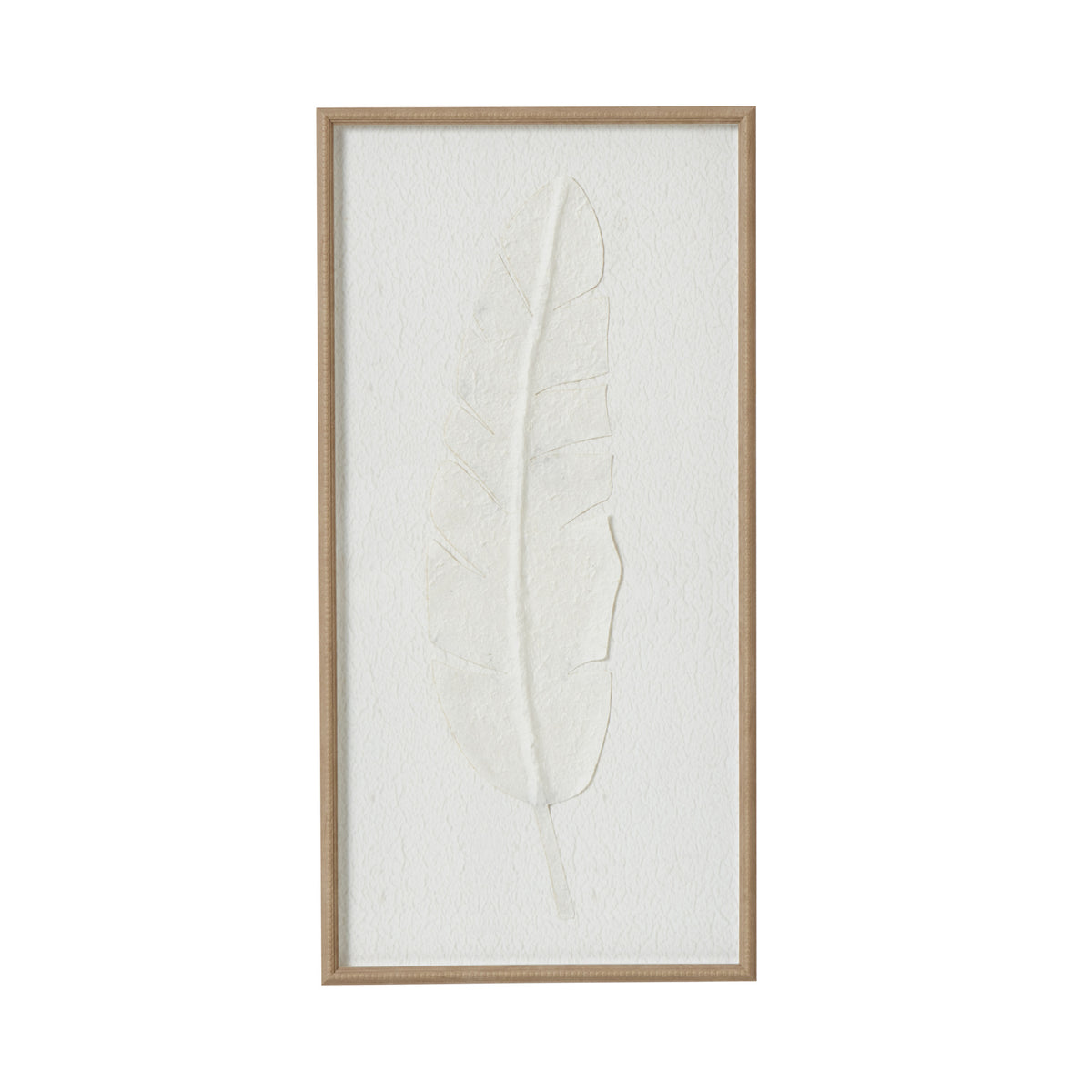 Large Quill White Feather Art Mounted In Beaded Frame - BROWN