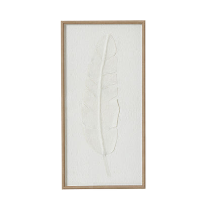 Large Quill White Feather Art Mounted In Beaded Frame - BROWN