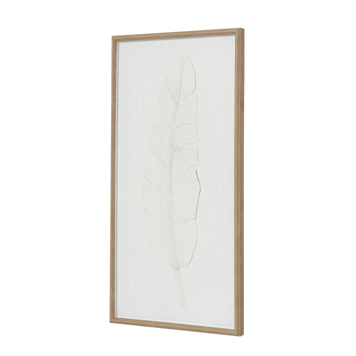 Large Quill White Feather Art Mounted In Beaded Frame - BROWN