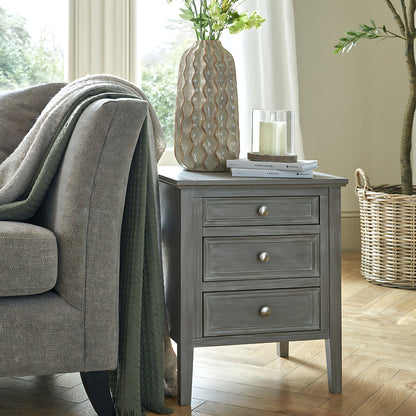 The Serene Collection Three Drawer Bedside Table - GREY