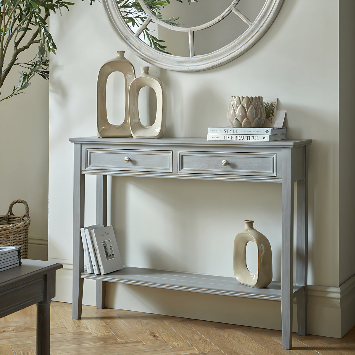 The Serene Collection Two Drawer Console Table - GREY