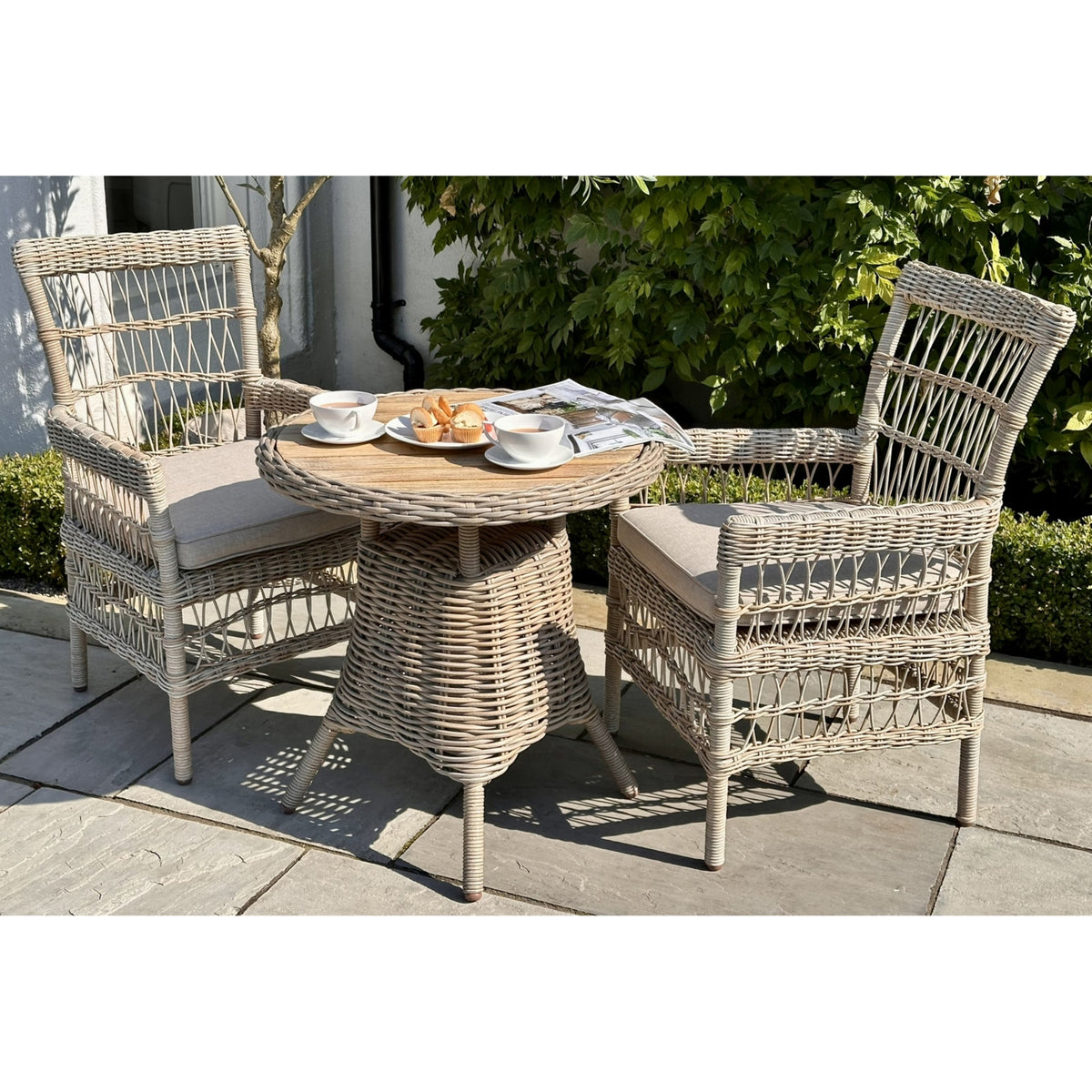 Amalfi Collection Outdoor Bistro Table With Wood Top - BEIGE