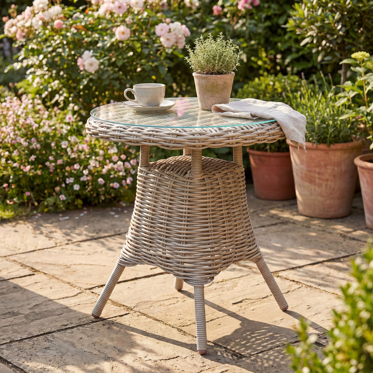 Amalfi Collection Outdoor Bistro Table With Glass Top - BEIGE