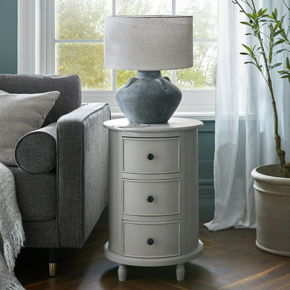 The Camden Collection 3 Drawer Round Side Table - GREY