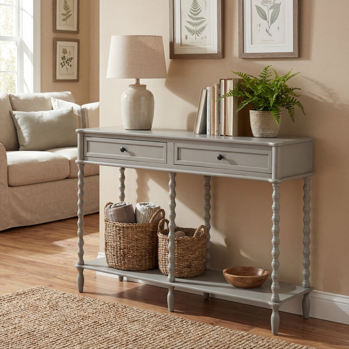 The Camden Collection Large Two Drawer Console Table - GREY