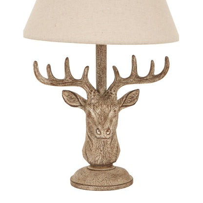 Stonewashed Stag Head Table Lamp With Linen Shade - BROWN