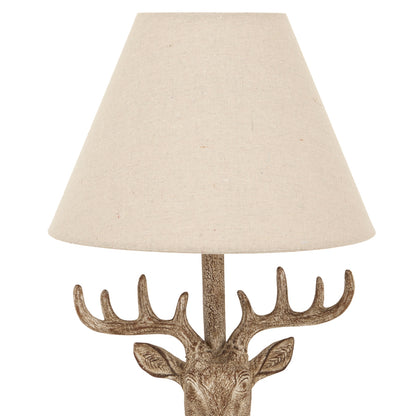 Stonewashed Stag Head Table Lamp With Linen Shade - BROWN