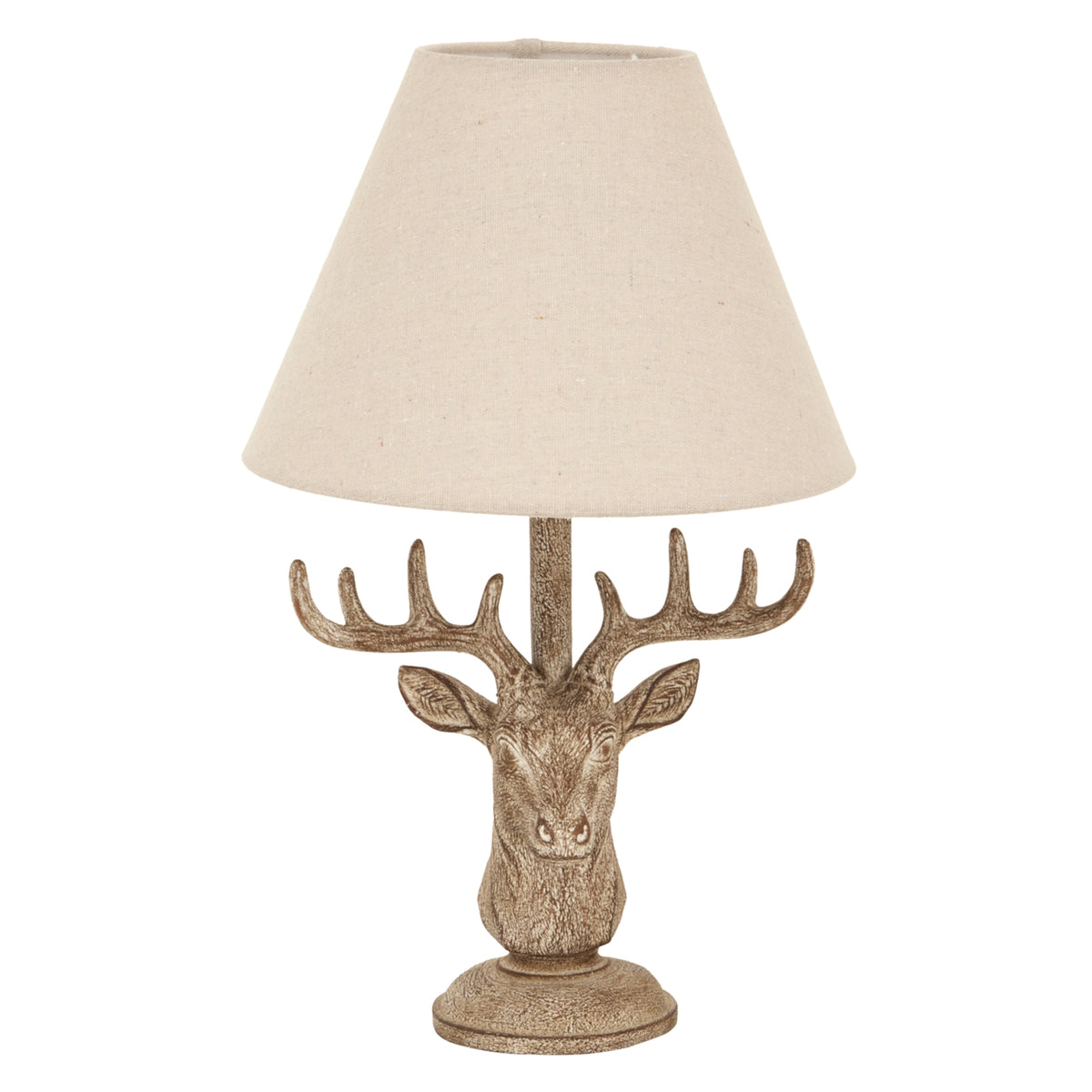 Stonewashed Stag Head Table Lamp With Linen Shade - BROWN