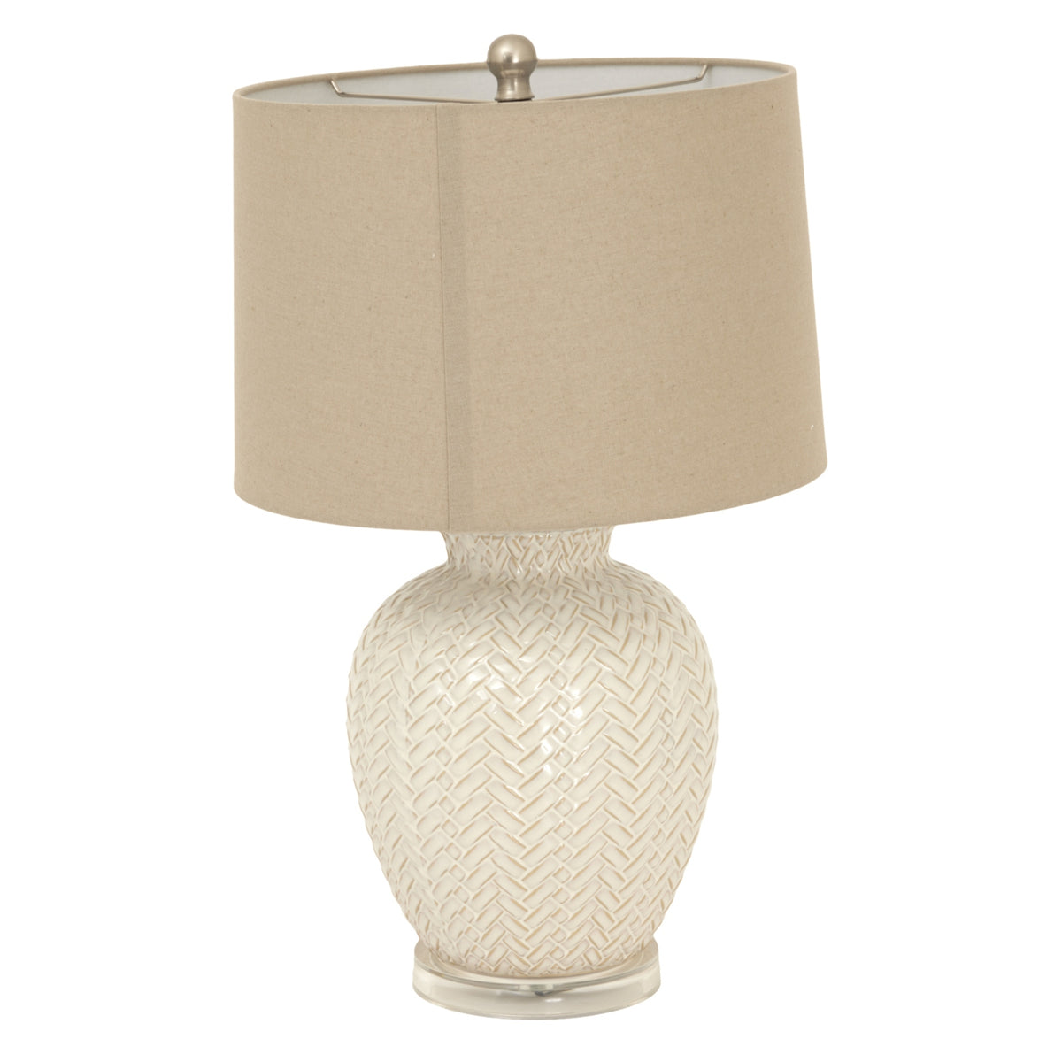 Twill Weave Ceramic Table Lamp With Linen Shade - WHITE