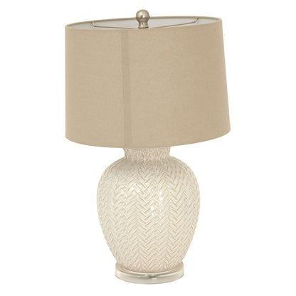 Twill Weave Ceramic Table Lamp With Linen Shade - WHITE