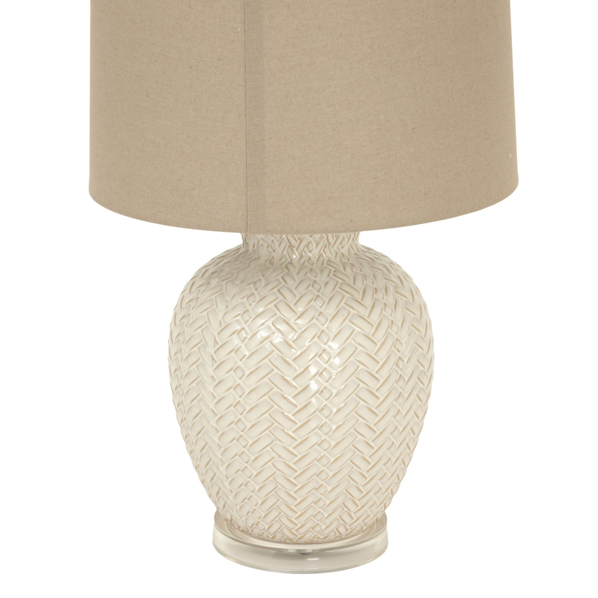 Twill Weave Ceramic Table Lamp With Linen Shade - WHITE