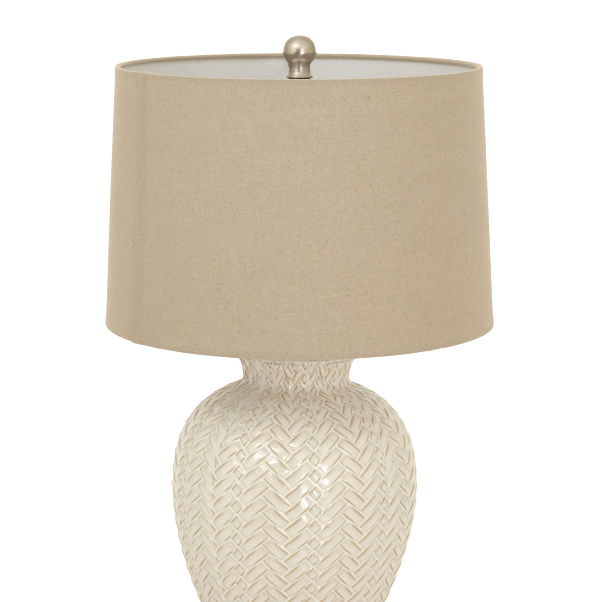 Twill Weave Ceramic Table Lamp With Linen Shade - WHITE
