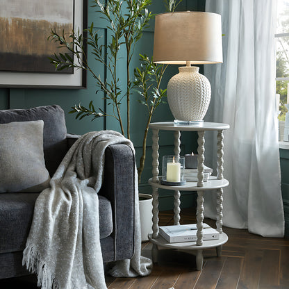 Twill Weave Ceramic Table Lamp With Linen Shade - WHITE