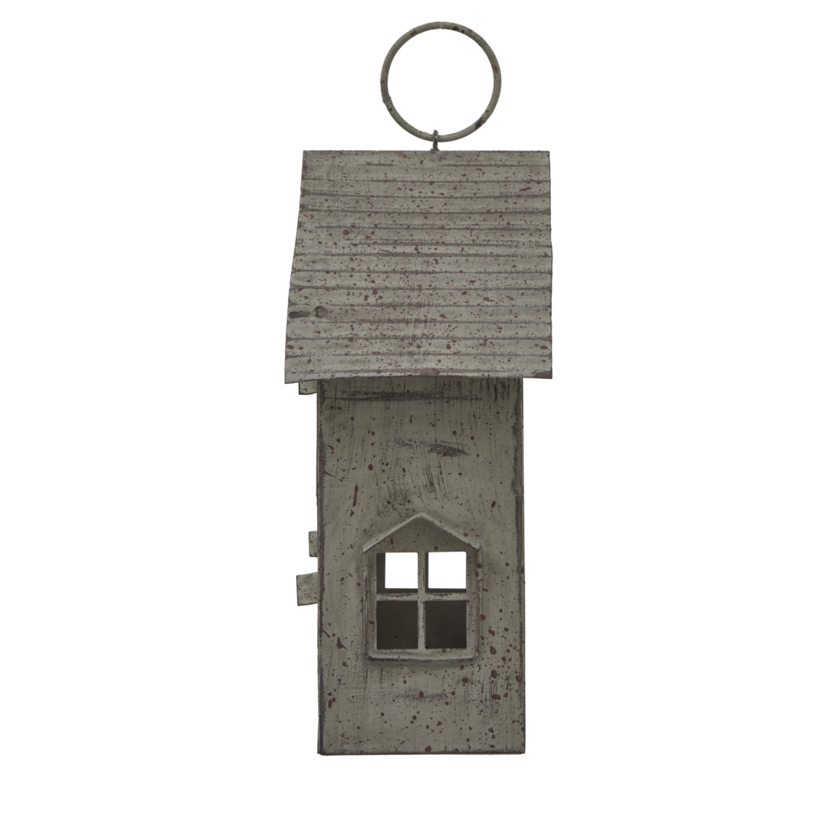 Rustic Metal Hanging House Tealight With Glass Votive - BROWN