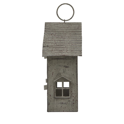 Rustic Metal Hanging House Tealight With Glass Votive - BROWN