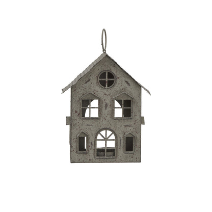 Rustic Metal Hanging House Tealight With Glass Votive - BROWN