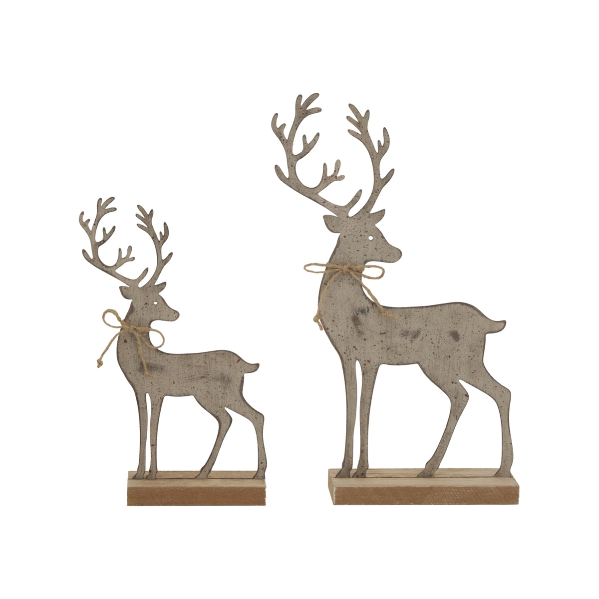 Rustic Metal Reindeer On Wood Stand - BROWN