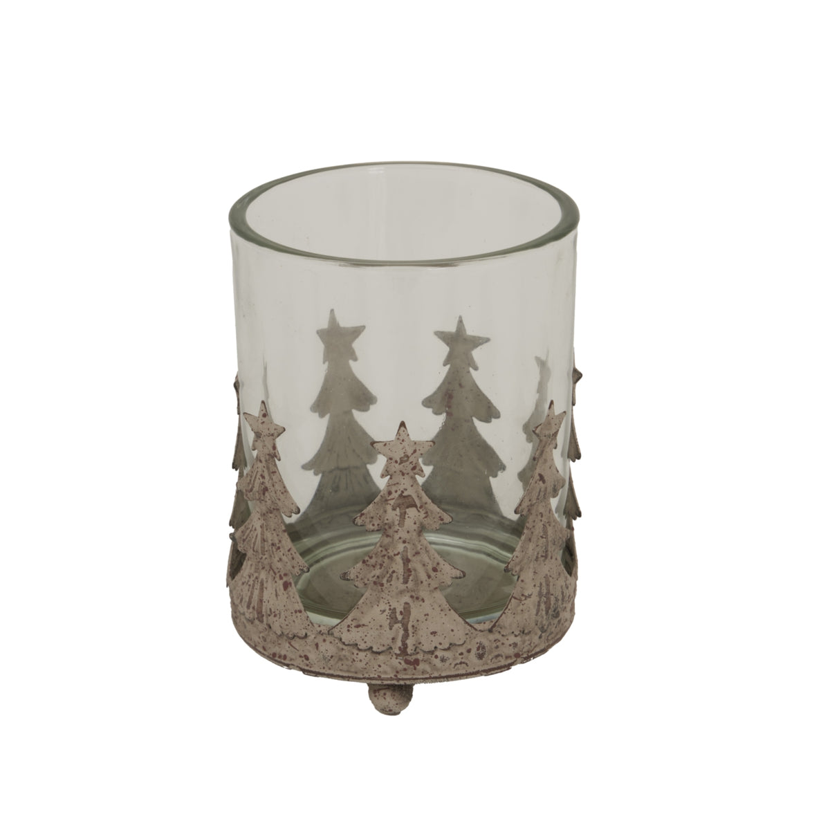 Large Rustic Glass Candle Holder - BROWN