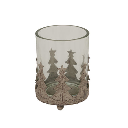 Large Rustic Glass Candle Holder - BROWN