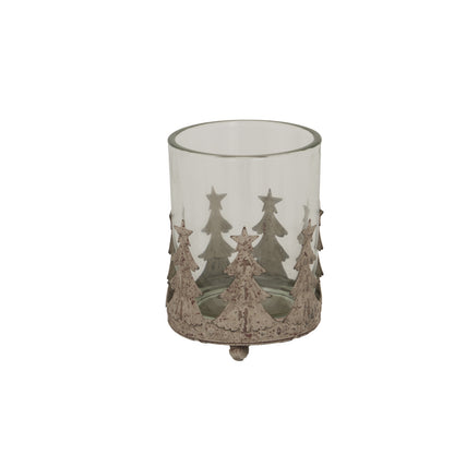 Large Rustic Glass Candle Holder - BROWN