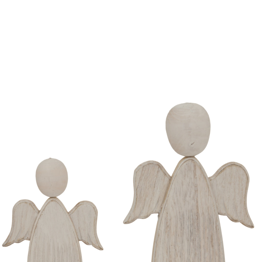 Large Whitewashed Rustic Angel - BROWN
