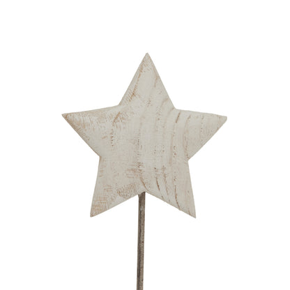 Whitewashed Rustic Star On Stand - WHITE