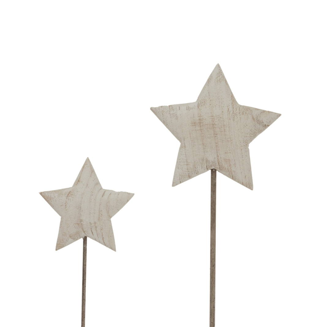 Whitewashed Rustic Star On Stand - WHITE